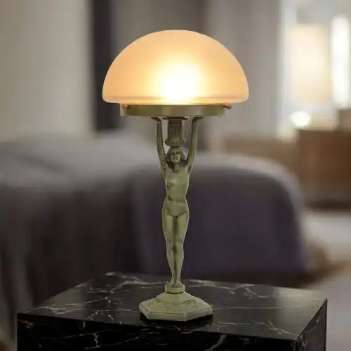 Art Déco Figurenlampe "GREEN MAIDEN" Unikat Tischlampe Tischleuchte