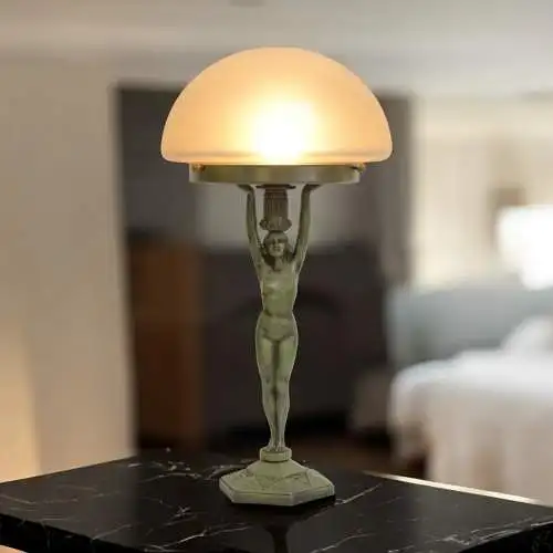 Art Déco Figurenlampe "GREEN MAIDEN" Unikat Tischlampe Tischleuchte