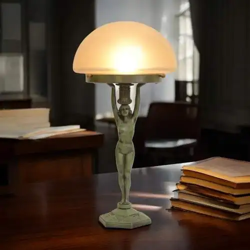 Art Déco Figurenlampe "GREEN MAIDEN" Unikat Tischlampe Tischleuchte