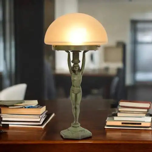 Art Déco Figurenlampe "GREEN MAIDEN" Unikat Tischlampe Tischleuchte