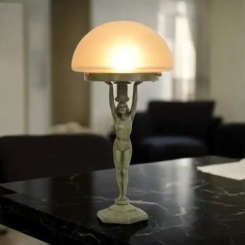 Art Déco Figurenlampe "GREEN MAIDEN" Unikat Tischlampe Tischleuchte