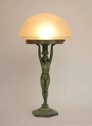 Art Déco Figurenlampe "GREEN MAIDEN" Unikat Tischlampe Tischleuchte