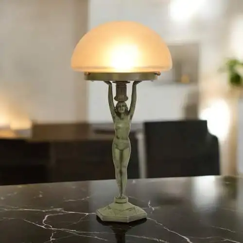 Art Déco Figurenlampe "GREEN MAIDEN" Unikat Tischlampe Tischleuchte