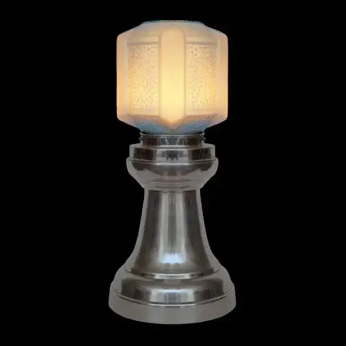 Art Deco Tischleuchte "SKYTOWER" Unikat Nickel Tischlampe silber blau