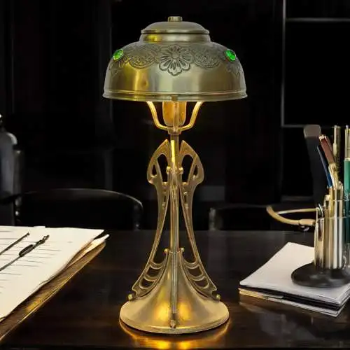 Jugendstil Messinglampe "TRINITY BASE" Unikat Tischlampe Tischleuchte