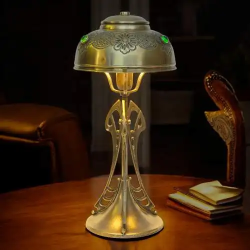 Jugendstil Messinglampe "TRINITY BASE" Unikat Tischlampe Tischleuchte