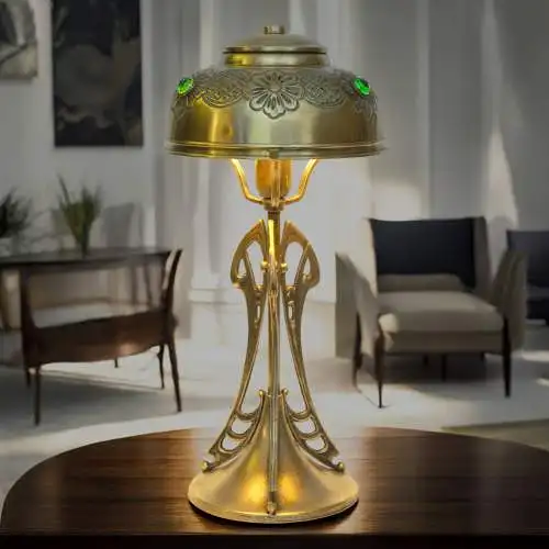 Jugendstil Messinglampe "TRINITY BASE" Unikat Tischlampe Tischleuchte