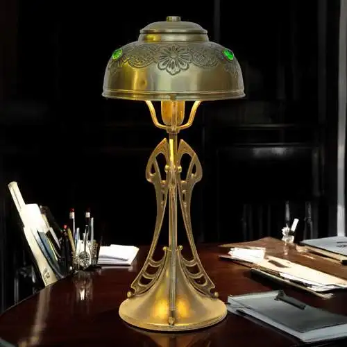 Jugendstil Messinglampe "TRINITY BASE" Unikat Tischlampe Tischleuchte