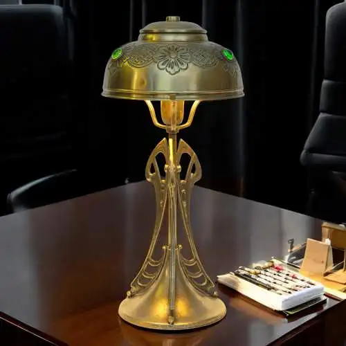 Jugendstil Messinglampe "TRINITY BASE" Unikat Tischlampe Tischleuchte