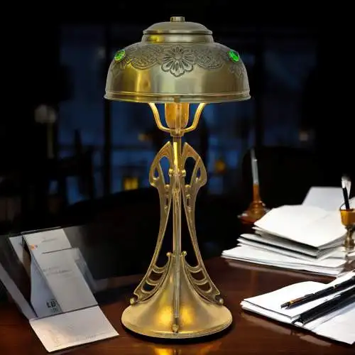 Jugendstil Messinglampe "TRINITY BASE" Unikat Tischlampe Tischleuchte