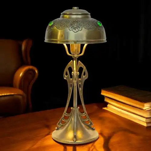 Jugendstil Messinglampe "TRINITY BASE" Unikat Tischlampe Tischleuchte