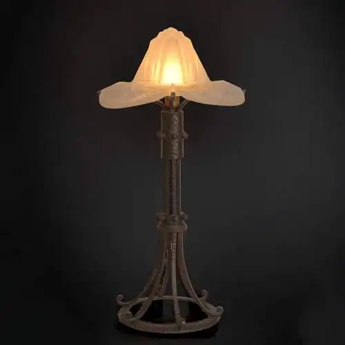 Art original Déco Lampe de table 1920 pièce unique fer forgé pièce de collection