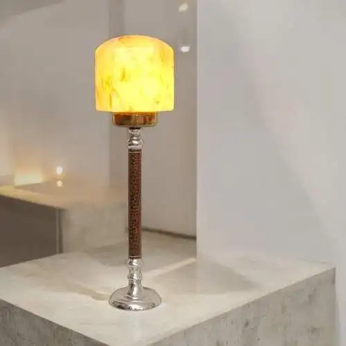 Unikat sehr elegante Art Déco Tischlampe Chrom Leder Berlin Schreibtisch