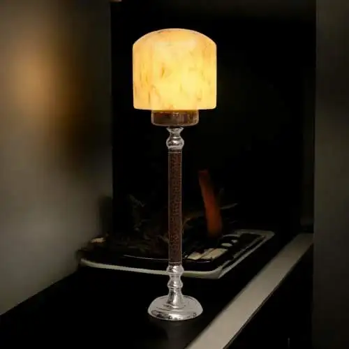 Unikat sehr elegante Art Déco Tischlampe Chrom Leder Berlin Schreibtisch