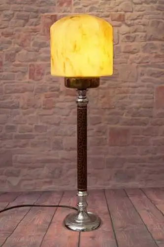 Unikat sehr elegante Art Déco Tischlampe Chrom Leder Berlin Schreibtisch