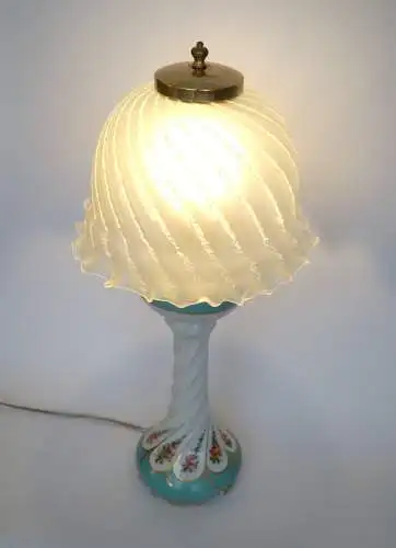 Große Einzigartige Limoges Porzellan Jugendstil Tischlampe "BLUE HEAVEN"