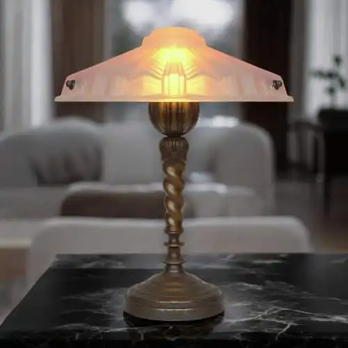 Einzigartige Art Déco Messingleuchte "BLANKENFELDE" Tischlampe Bankerlampe