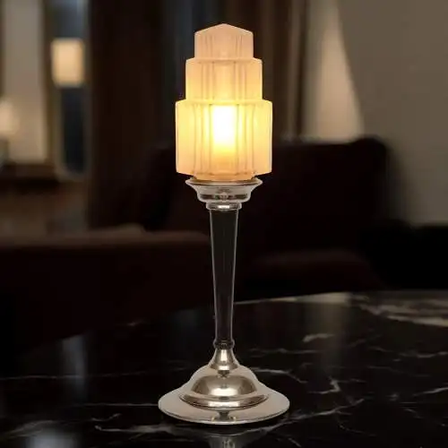 Elegante Skyscraper Art Déco Messingleuchte "ROSENTHAL" Tischlampe Bankerlampe