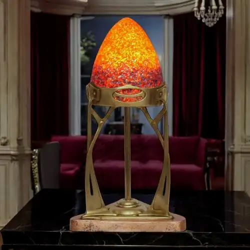 Original französische Jugendstil Tischleuchte "MONTPARNASSE" 1900 Messinglampe