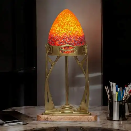 Original französische Jugendstil Tischleuchte "MONTPARNASSE" 1900 Messinglampe