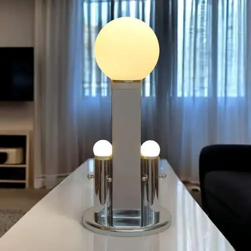 70er Design Tischleuchte "THE SIDEMEN" Unikat Chrom Schreibtischlampe Space Age