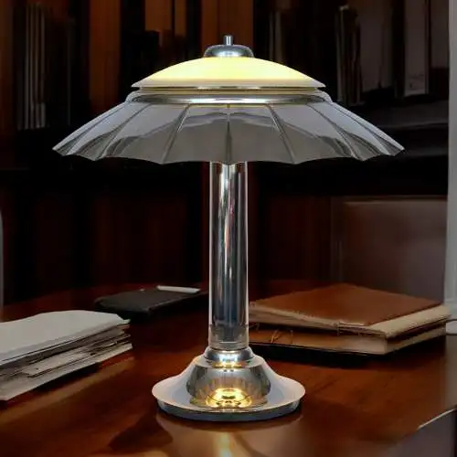 Orig. Art Déco Schreibtischleuchte "SILVER UMBRELLA" Bankerlampe Chrom 1930