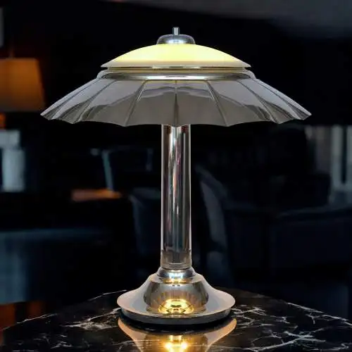 Orig. Art Déco Schreibtischleuchte "SILVER UMBRELLA" Bankerlampe Chrom 1930