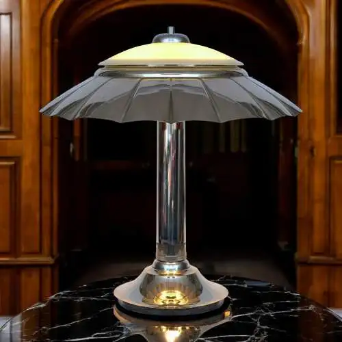 Orig. Art Déco Schreibtischleuchte "SILVER UMBRELLA" Bankerlampe Chrom 1930