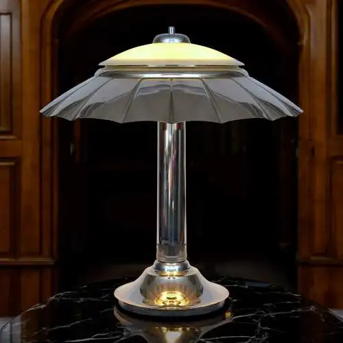 Orig. Art Déco Schreibtischleuchte "SILVER UMBRELLA" Bankerlampe Chrom 1930