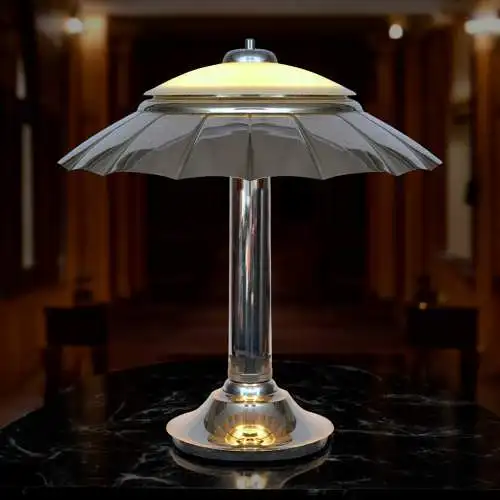 Orig. Art Déco Schreibtischleuchte "SILVER UMBRELLA" Bankerlampe Chrom 1930