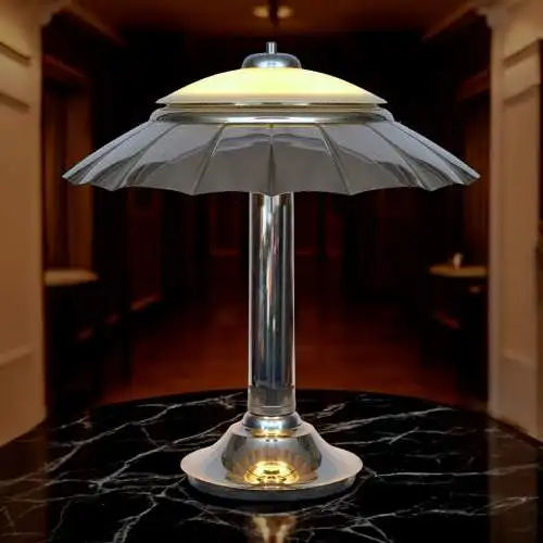 Orig. Art Déco Schreibtischleuchte "SILVER UMBRELLA" Bankerlampe Chrom 1930