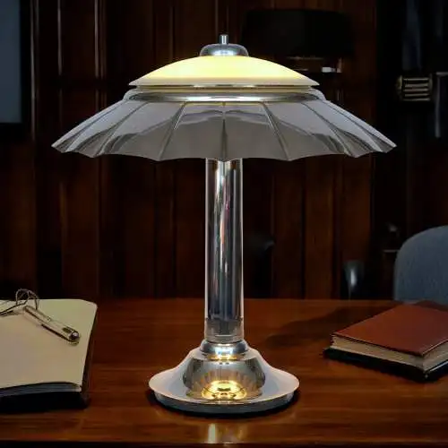 Orig. Art Déco Schreibtischleuchte "SILVER UMBRELLA" Bankerlampe Chrom 1930