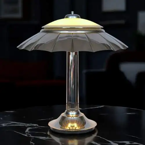 Orig. Art Déco Schreibtischleuchte "SILVER UMBRELLA" Bankerlampe Chrom 1930