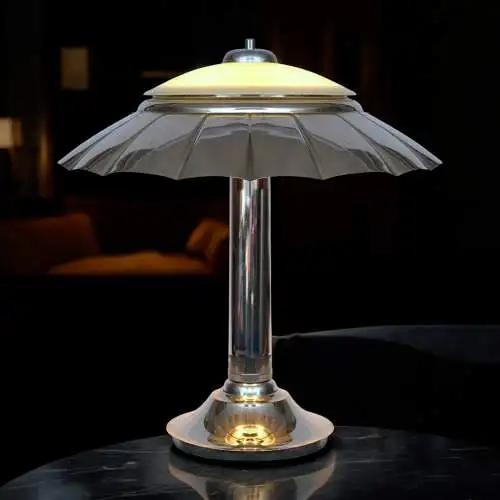 Orig. Art Déco Schreibtischleuchte "SILVER UMBRELLA" Bankerlampe Chrom 1930