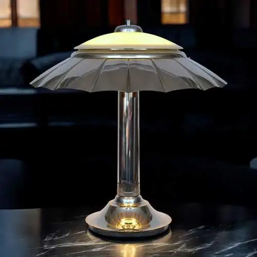 Orig. Art Déco Schreibtischleuchte "SILVER UMBRELLA" Bankerlampe Chrom 1930