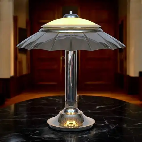 Orig. Art Déco Schreibtischleuchte "SILVER UMBRELLA" Bankerlampe Chrom 1930