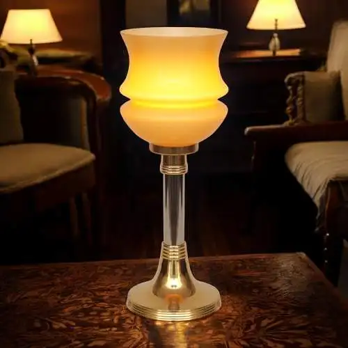 Sehr elegante Art Déco Tischleuchte Tischfluter "TASSE AMBRE" Unikat Messinglamp