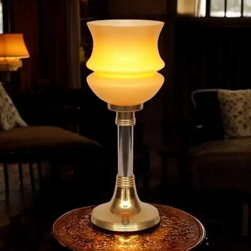 Sehr elegante Art Déco Tischleuchte Tischfluter "TASSE AMBRE" Unikat Messinglamp