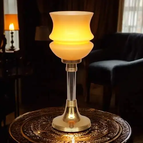 Sehr elegante Art Déco Tischleuchte Tischfluter "TASSE AMBRE" Unikat Messinglamp