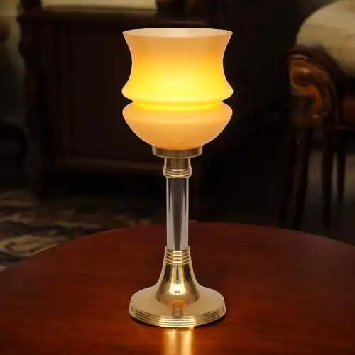 Sehr elegante Art Déco Tischleuchte Tischfluter "TASSE AMBRE" Unikat Messinglamp