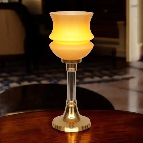 Sehr elegante Art Déco Tischleuchte Tischfluter "TASSE AMBRE" Unikat Messinglamp