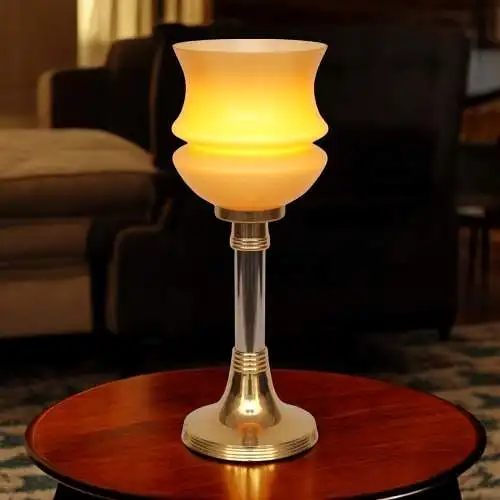 Sehr elegante Art Déco Tischleuchte Tischfluter "TASSE AMBRE" Unikat Messinglamp