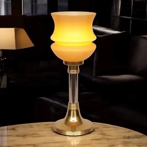 Sehr elegante Art Déco Tischleuchte Tischfluter "TASSE AMBRE" Unikat Messinglamp