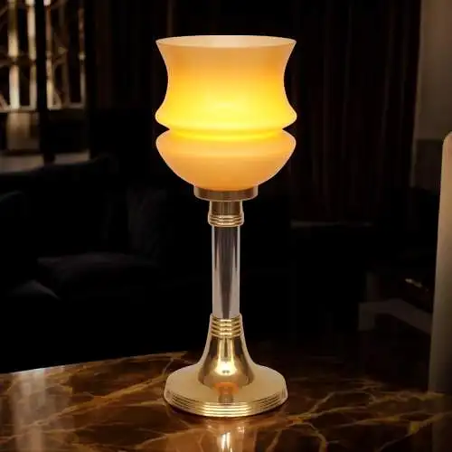 Sehr elegante Art Déco Tischleuchte Tischfluter "TASSE AMBRE" Unikat Messinglamp