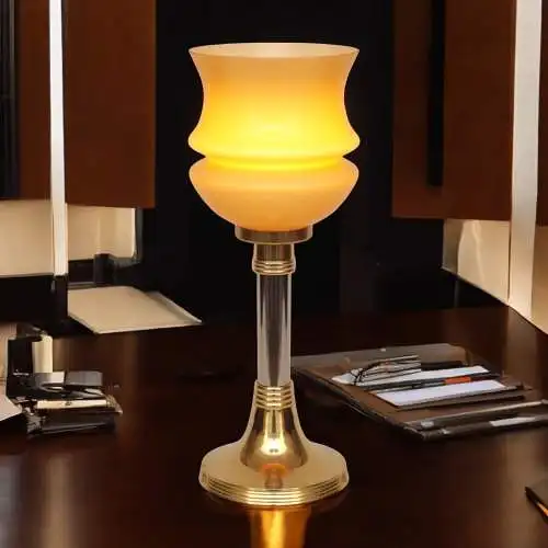 Sehr elegante Art Déco Tischleuchte Tischfluter "TASSE AMBRE" Unikat Messinglamp