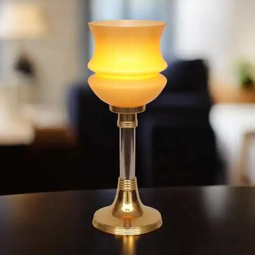 Sehr elegante Art Déco Tischleuchte Tischfluter "TASSE AMBRE" Unikat Messinglamp