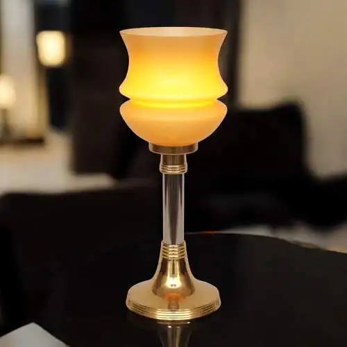 Sehr elegante Art Déco Tischleuchte Tischfluter "TASSE AMBRE" Unikat Messinglamp