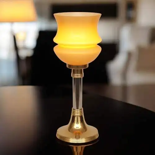 Sehr elegante Art Déco Tischleuchte Tischfluter "TASSE AMBRE" Unikat Messinglamp