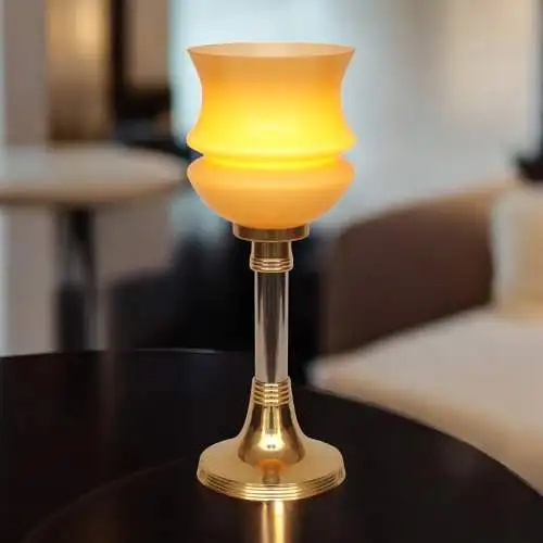 Sehr elegante Art Déco Tischleuchte Tischfluter "TASSE AMBRE" Unikat Messinglamp