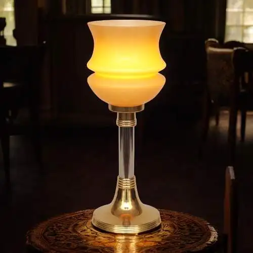 Sehr elegante Art Déco Tischleuchte Tischfluter "TASSE AMBRE" Unikat Messinglamp